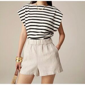 J. Crew Tropez Short Linen Elastic Waist Pockets Size Small Flax Tan Size Small